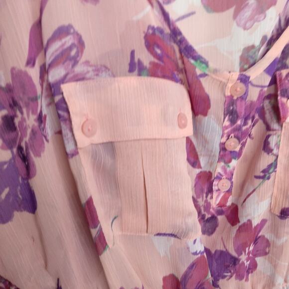 Candie's Floral Pink Flutter Butterfly Sleeve Blouse Top Cinched Waist Sz M - Picture 4 of 9